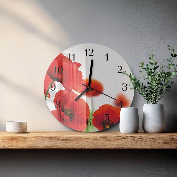 Wanduhr rund Mohnblumen