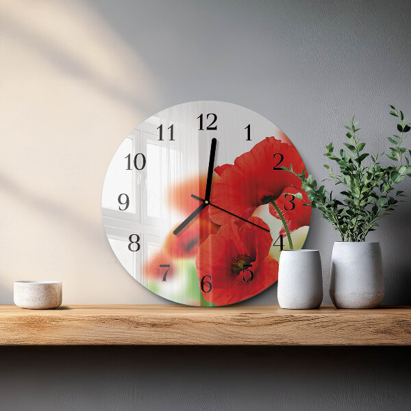 Wanduhr rund Mohnblumen