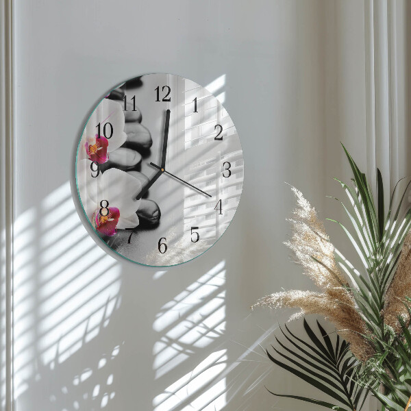 Wanduhr rund Orchideensteine