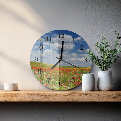 Wanduhr rund Mohnfeld