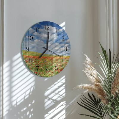 Wanduhr rund Mohnfeld