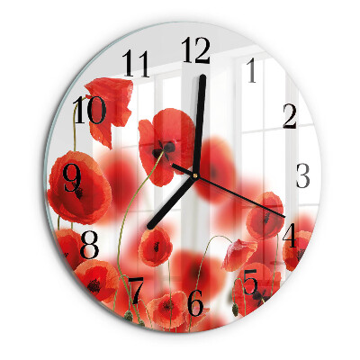 Wanduhr rund Mohnblumen