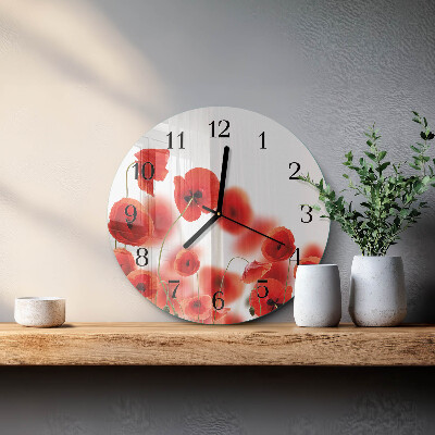 Wanduhr rund Mohnblumen