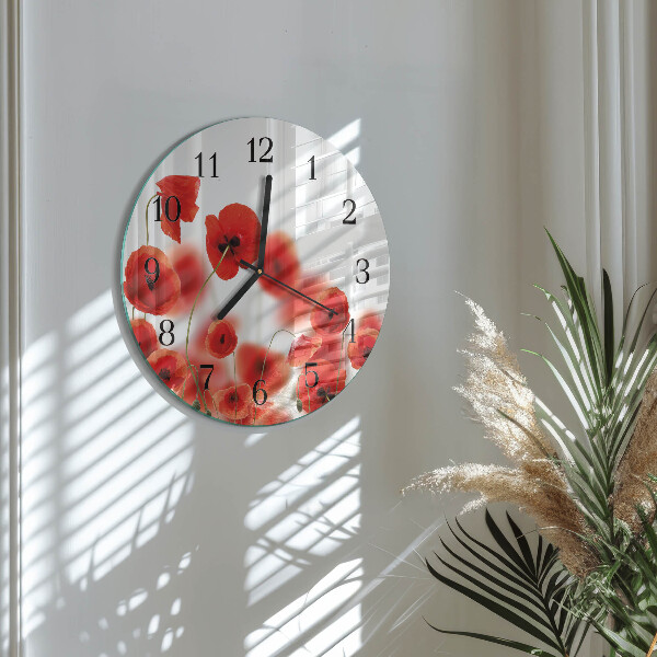 Wanduhr rund Mohnblumen