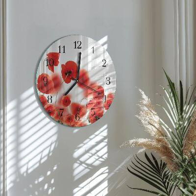 Wanduhr rund Mohnblumen