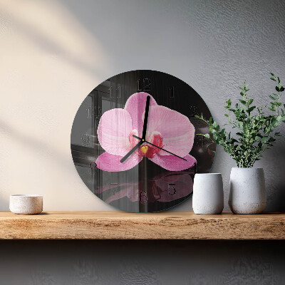 Wanduhr rund Orchidee