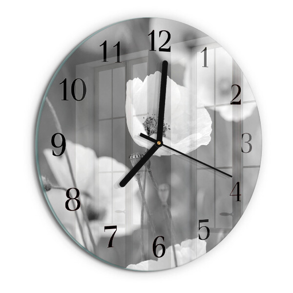 Wanduhr rund Mohnblumen