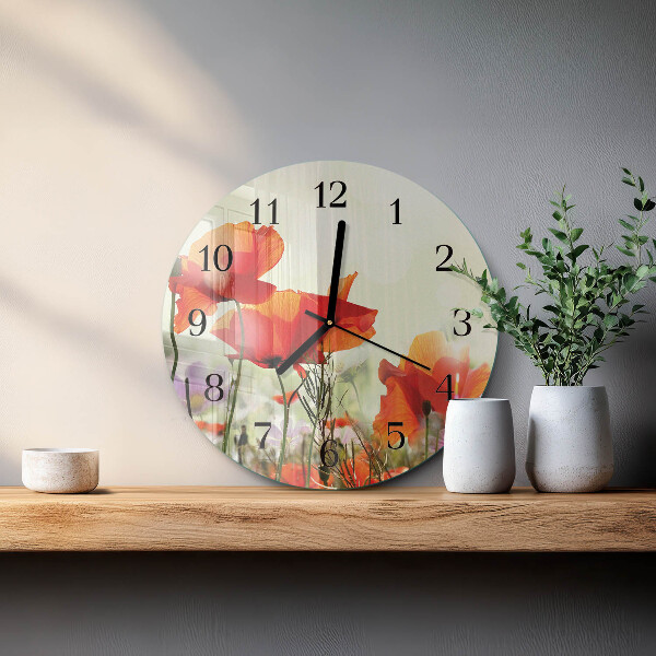 Wanduhr rund Mohnblumen
