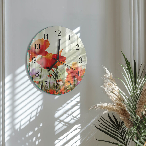 Wanduhr rund Mohnblumen