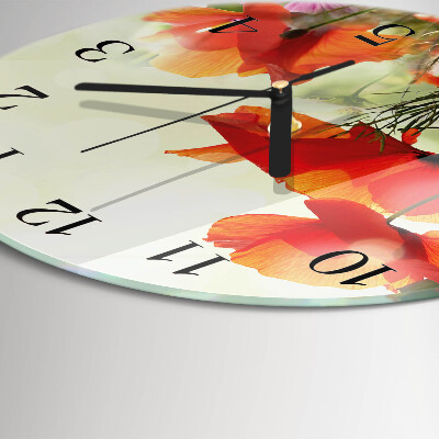 Wanduhr rund Mohnblumen
