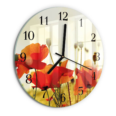 Wanduhr rund Mohnblumen