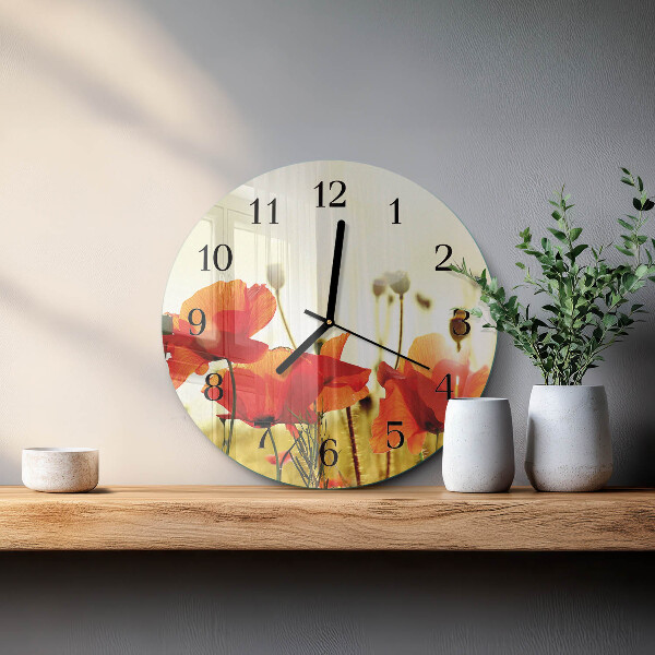 Wanduhr rund Mohnblumen