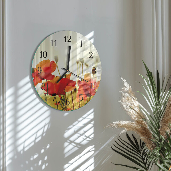 Wanduhr rund Mohnblumen