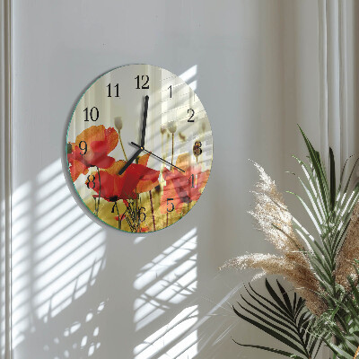 Wanduhr rund Mohnblumen