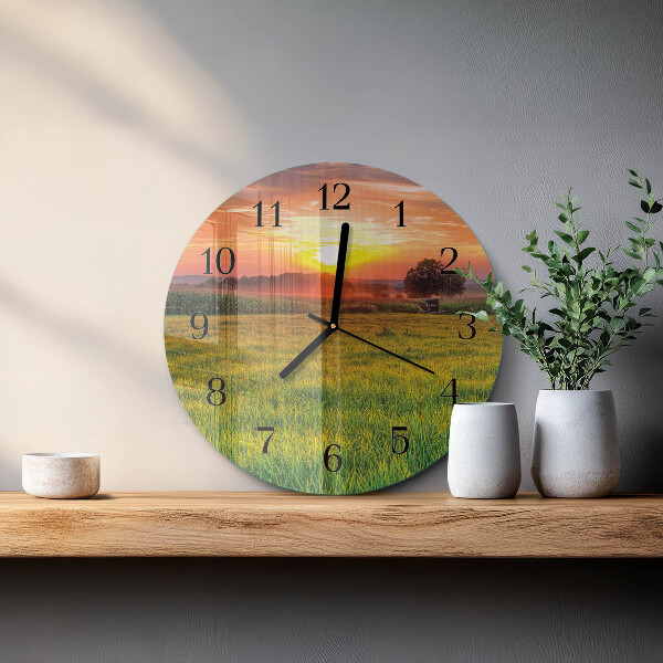Wanduhr rund Landschaftswiese