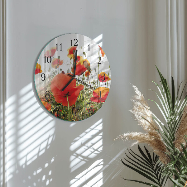 Wanduhr rund Mohnblumen