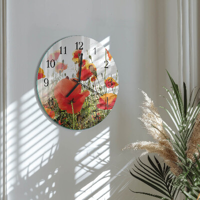 Wanduhr rund Mohnblumen