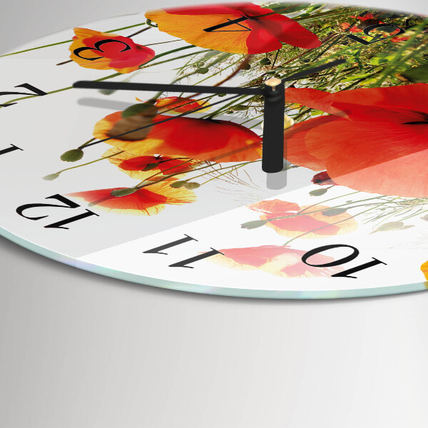 Wanduhr rund Mohnblumen