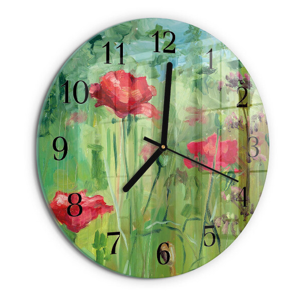 Wanduhr rund Mohnblumen