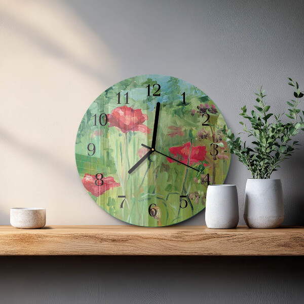 Wanduhr rund Mohnblumen
