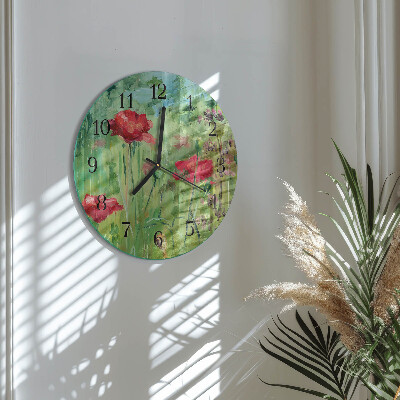 Wanduhr rund Mohnblumen