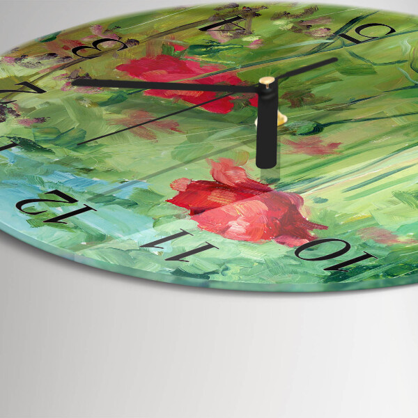 Wanduhr rund Mohnblumen