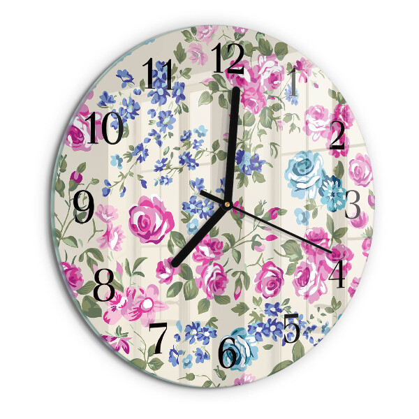 Wanduhr rund Rosen