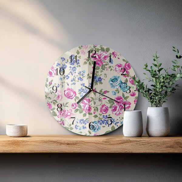 Wanduhr rund Rosen