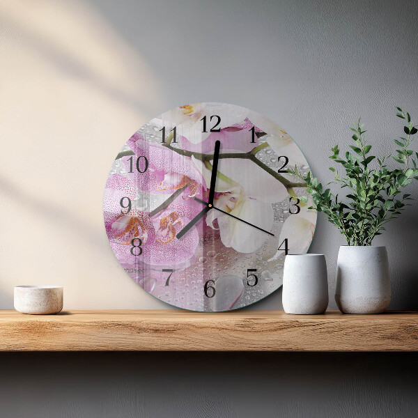 Wanduhr rund Orchidee