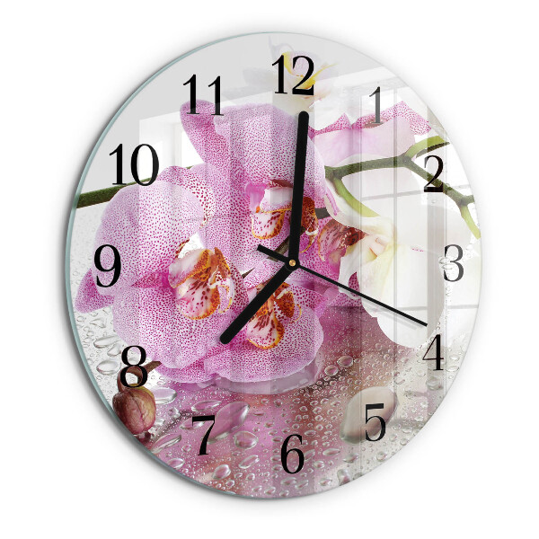 Wanduhr rund Orchidee