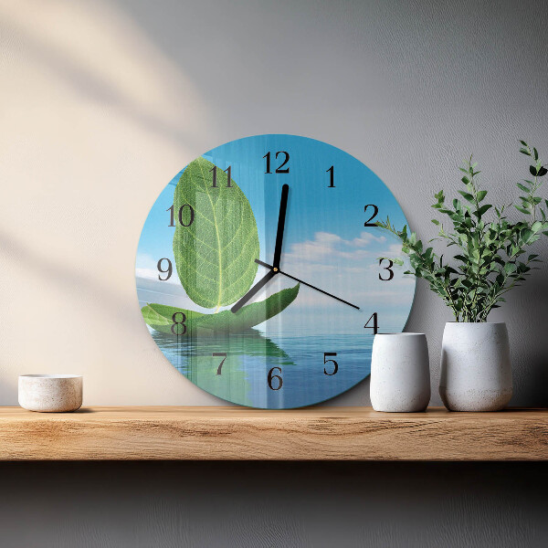 Wanduhr rund Blätter