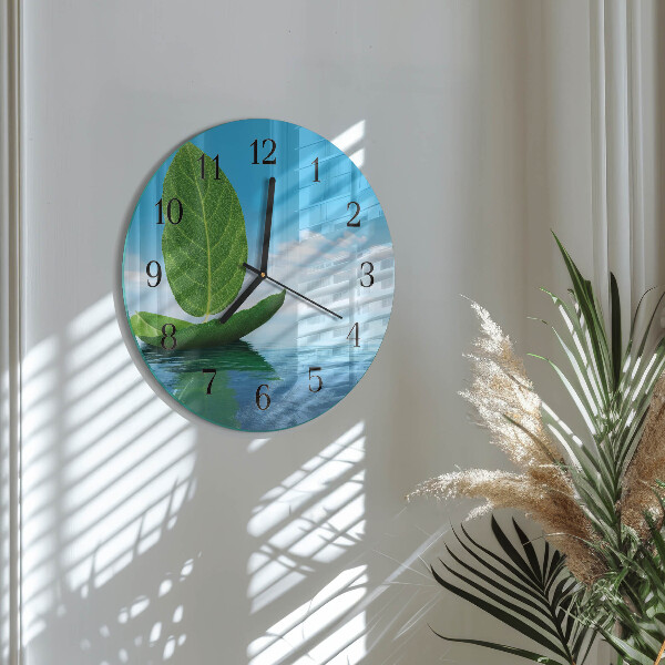 Wanduhr rund Blätter
