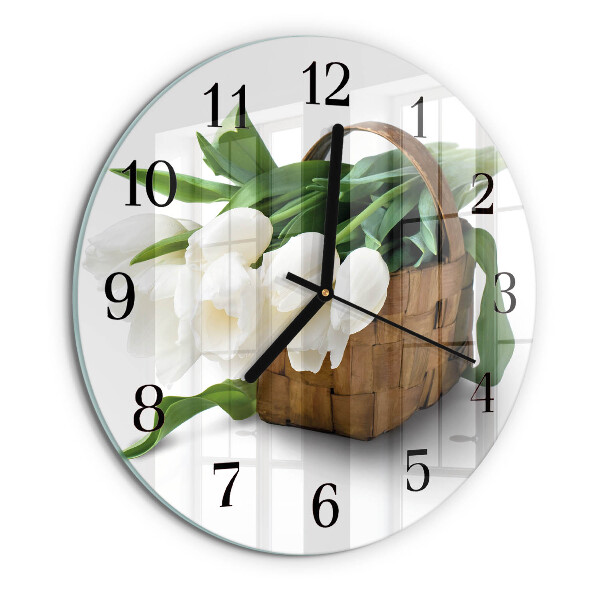 Wanduhr rund Korb mit Tulpen