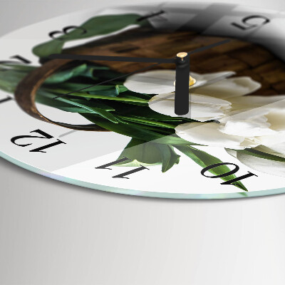 Wanduhr rund Korb mit Tulpen