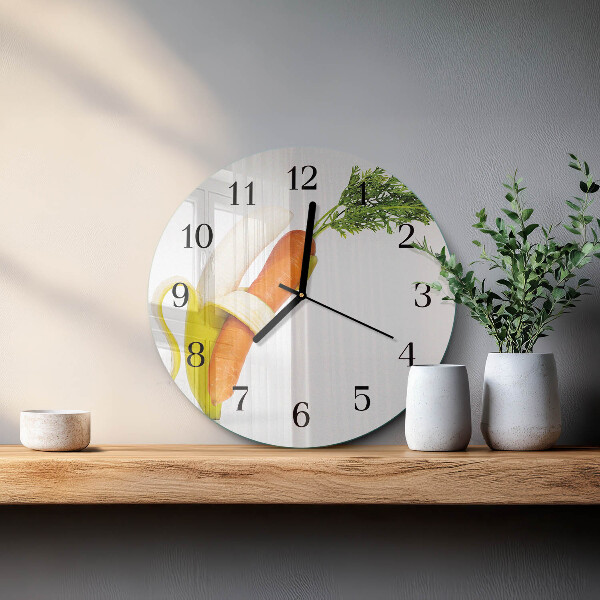 Wanduhr rund Karotten und Bananen
