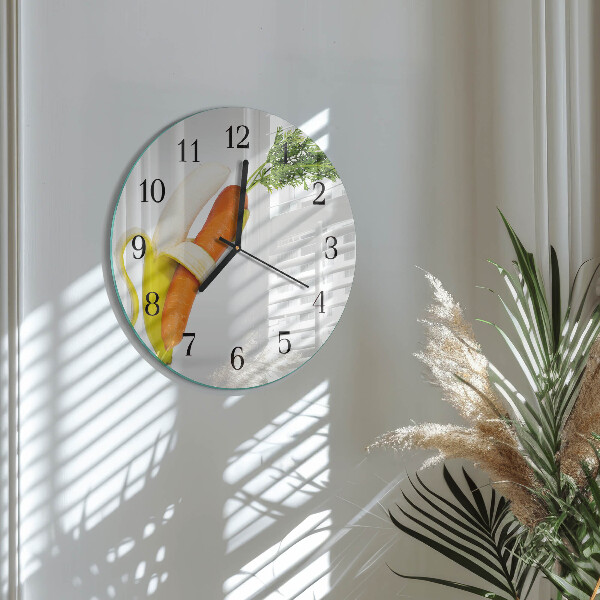 Wanduhr rund Karotten und Bananen