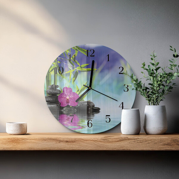 Wanduhr rund Spa Orchidee