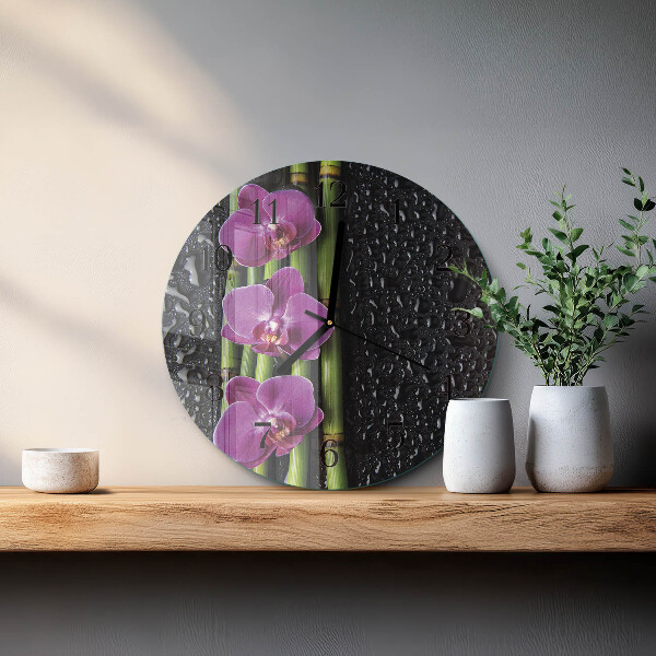 Wanduhr rund Orchidee