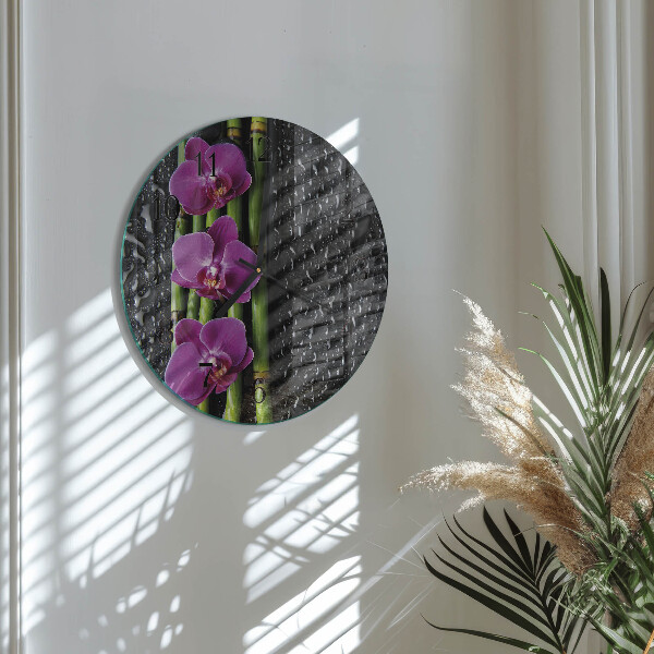 Wanduhr rund Orchidee