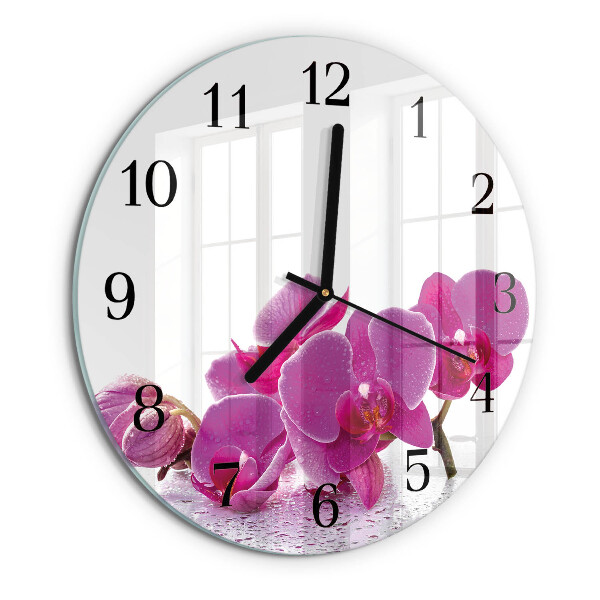 Wanduhr rund Orchidee