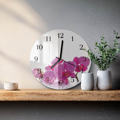 Wanduhr rund Orchidee