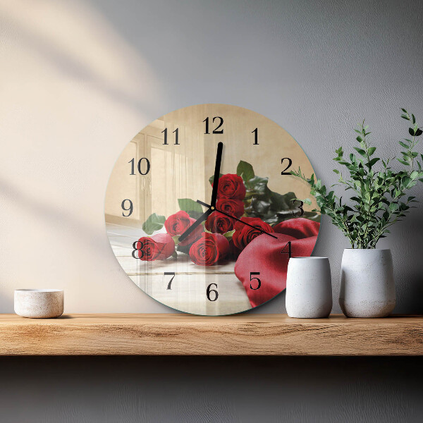 Wanduhr rund Rosen