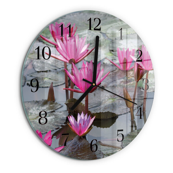 Wanduhr rund Seerosen