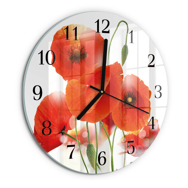 Wanduhr rund Mohnblumen