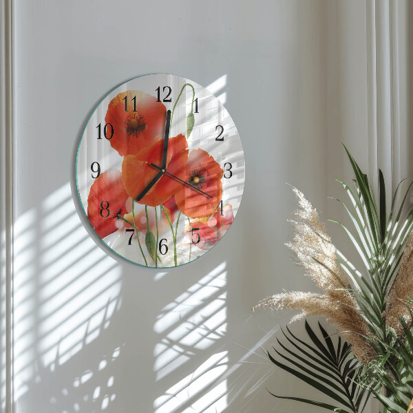 Wanduhr rund Mohnblumen