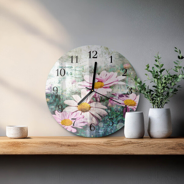 Wanduhr rund Blumen