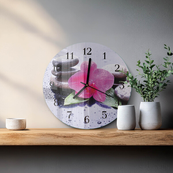 Wanduhr rund Orchidee