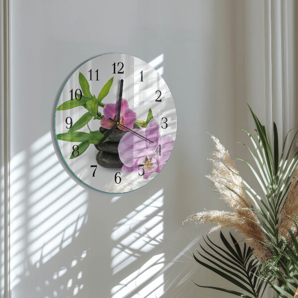 Wanduhr rund Orchidee