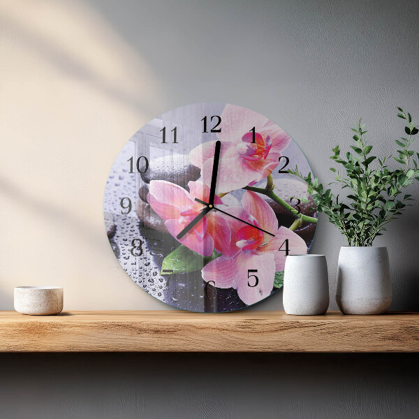 Wanduhr rund Orchidee