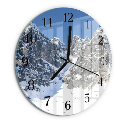 Wanduhr rund Berge Winter